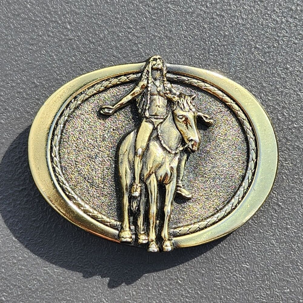 1982 Native American On Horse Belt Buckle # 353 The Great American Buckle Co.